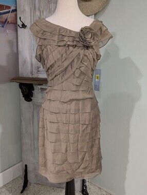 NWT London Times Taupe Ruffle Sheath Dress